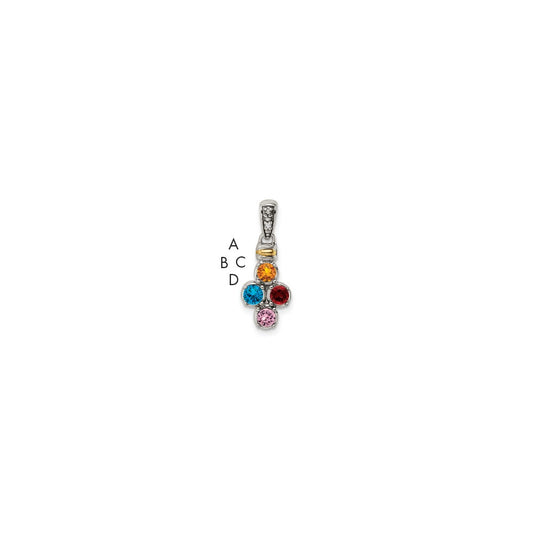 Sterling Silver Antiqued w/14k 4-stone w/Diamond Mother's Pendant QMPD37_4--6