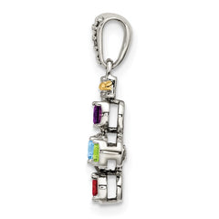 Sterling Silver Antiqued w/14k 5-stone w/Diamond Mother's Pendant QMPD37_5--6