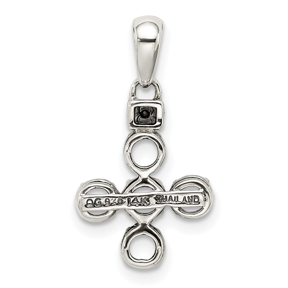 Sterling Silver Antiqued w/14k 5-stone w/Diamond Mother's Pendant QMPD37_5--6