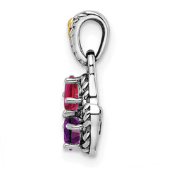 Sterling Silver Antiqued w/14k 2-stone w/Diamond Mothers Pendant Semi-Mount QMPD38_2--6