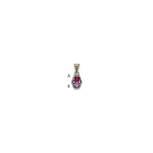 Sterling Silver Antiqued w/14k 2-stone w/Diamond Mother's Pendant QMPD38_2--6