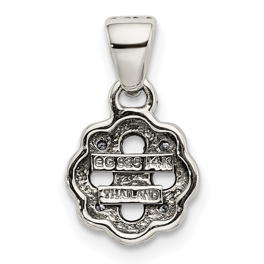 Sterling Silver Antiqued w/14k 4-stone w/Diamond Mother's Pendant QMPD38_4--6
