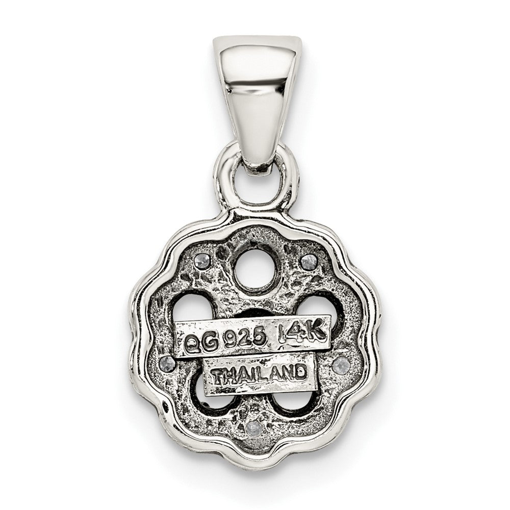 Sterling Silver Antiqued w/14k 5-stone w/Diamond Mother's Pendant QMPD38_5--6