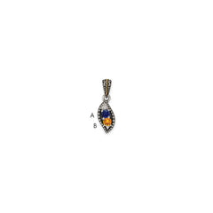 Sterling Silver Antiqued w/14k 2-stone w/Diamond Mother's Pendant QMPD40_2--6