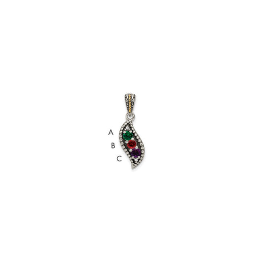 Sterling Silver Antiqued w/14k 3-stone w/Diamond Mother's Pendant QMPD40_3--6