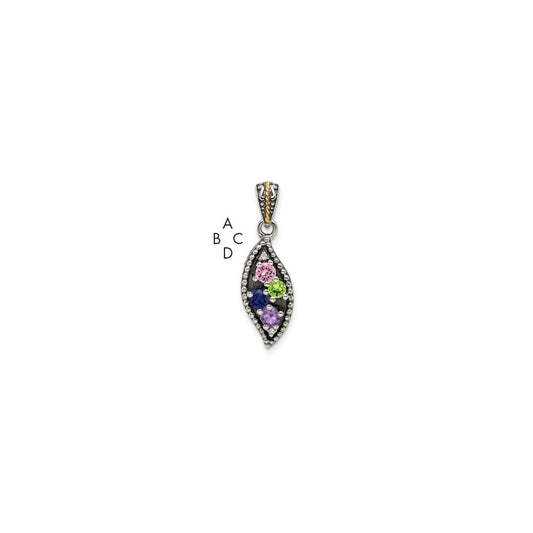Sterling Silver Antiqued w/14k 4-stone w/Diamond Mothers Pendant Semi-Mount QMPD40_4--6