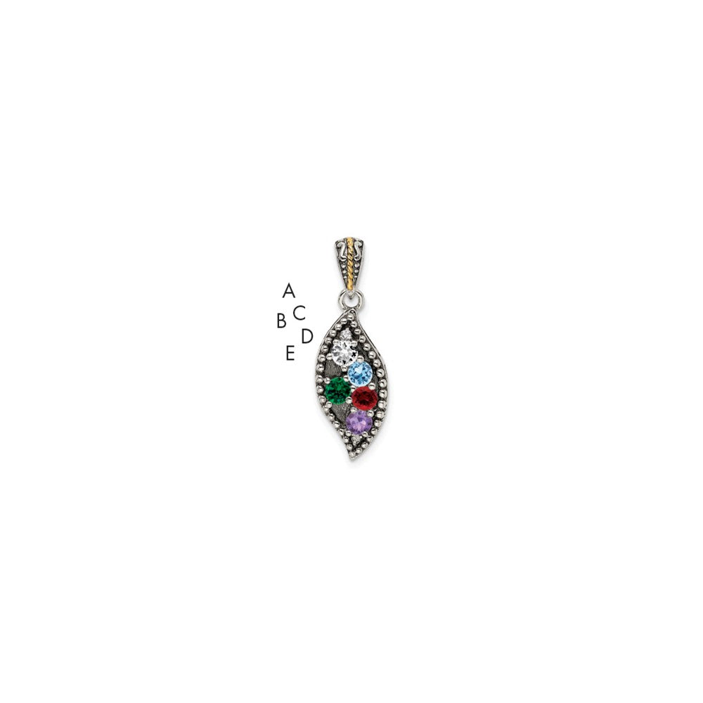 Sterling Silver Antiqued w/14k 5-stone w/Diamond Mother's Pendant QMPD40_5--6