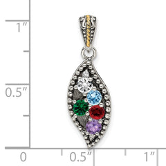 Sterling Silver Antique w/14k 5-stone w/Diamond Family Pendant w/18in Chain QMPD40_5
