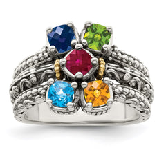 Sterling Silver Antiqued w/14k 5-stone Mother's Ring