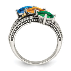 Sterling Silver Antiqued w/14k 3-stone Mother's Ring