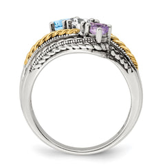 Sterling Silver Antiqued w/14k 3-stone Mother's Ring