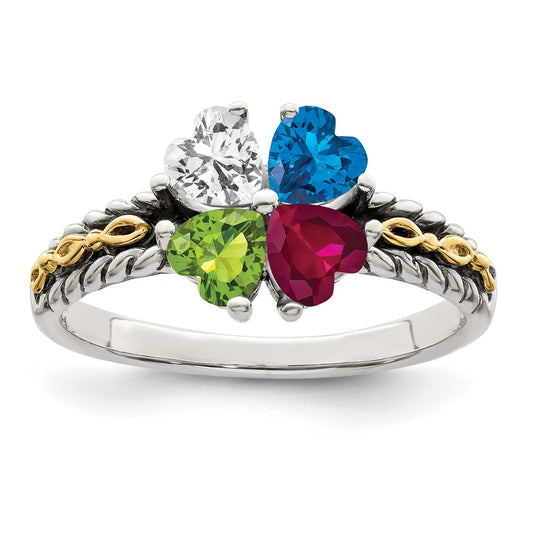 Sterling Silver Antiqued w/14k 4-stone Mother's Ring