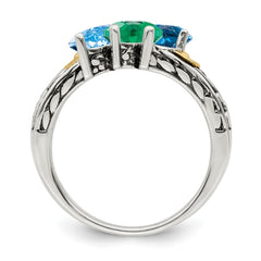 Sterling Silver Antiqued w/14k 3-stone Mother's Ring