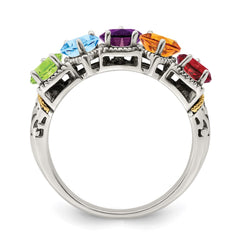 Sterling Silver Antiqued w/14k 5-stone Mother's Ring