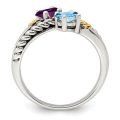 Sterling Silver Antiqued w/14k 2-stone Mother's Ring