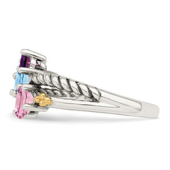 Sterling Silver Antiqued w/14k 3-stone Mother's Ring