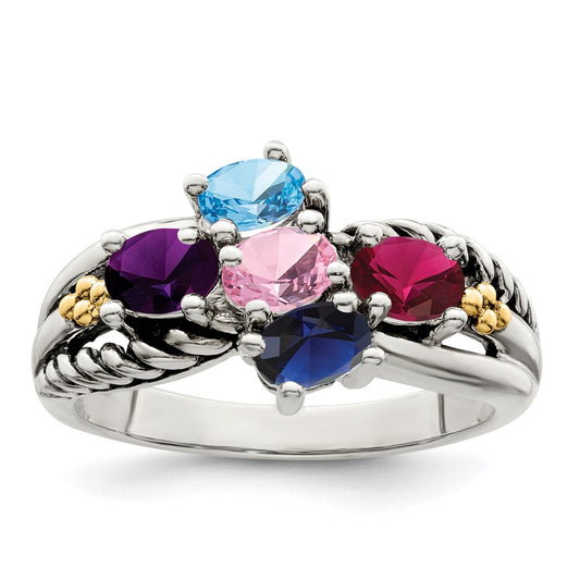 Sterling Silver Antiqued w/14k 5-stone Mother's Ring