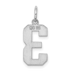 Sterling Silver/Rhodium-plated Polished Number 3 Charm QMS03