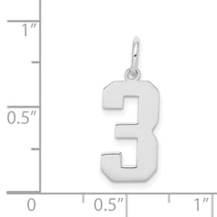 Sterling Silver/Rhodium-plated Polished Number 3 Charm QMS03