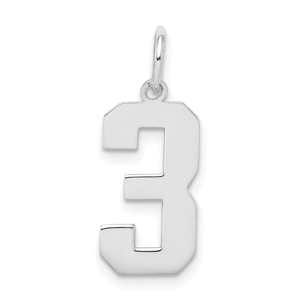 Sterling Silver/Rhodium-plated Polished Number 3 Charm QMS03