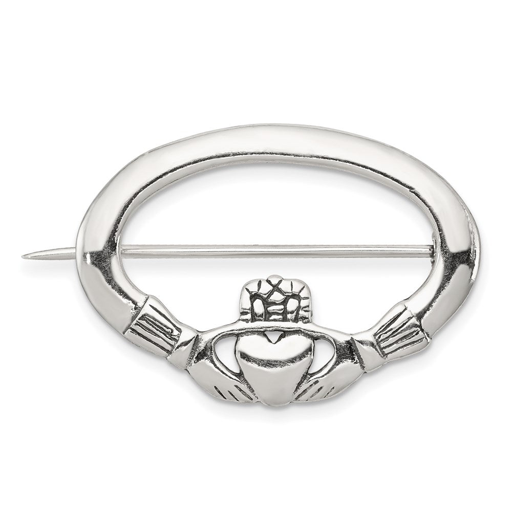 Sterling Silver Antiqued Claddagh Pin QP111