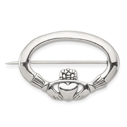 Sterling Silver Antiqued Claddagh Pin QP111
