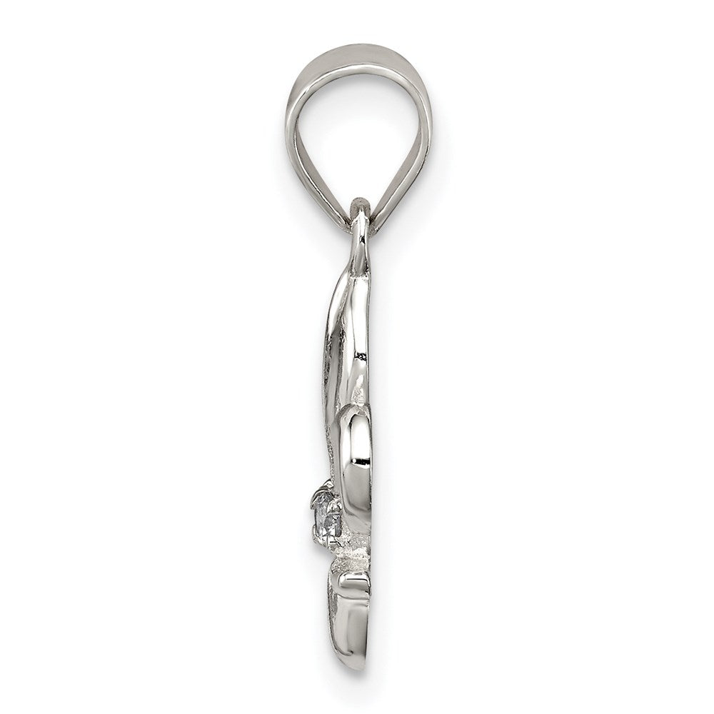 Sterling Silver Rhodium-plated CZ Fleur De Lis Pendant QP1131