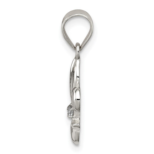 Sterling Silver Rhodium-plated CZ Fleur De Lis Pendant QP1131