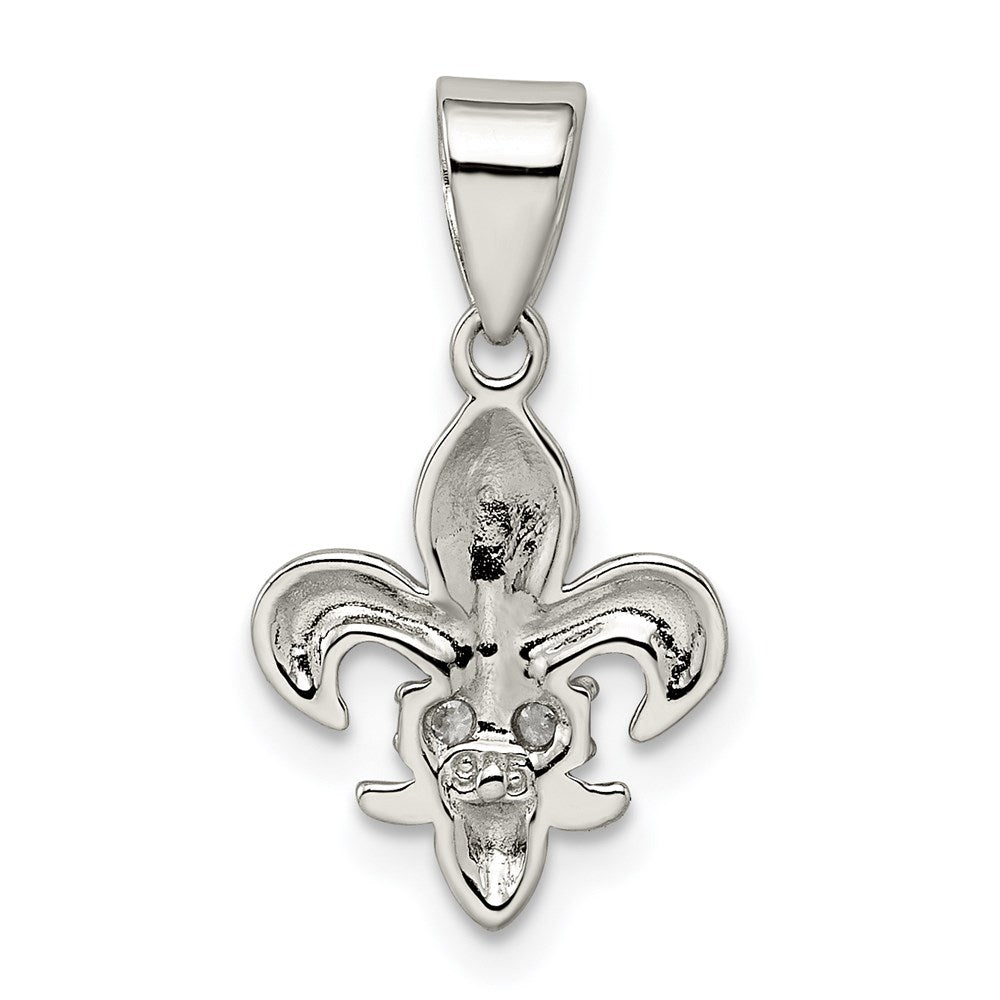 Sterling Silver Rhodium-plated CZ Fleur De Lis Pendant QP1131