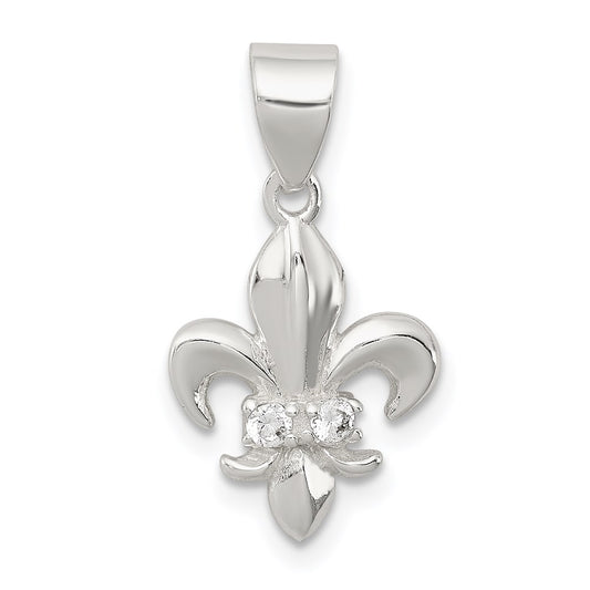 Sterling Silver Rhodium-plated CZ Fleur De Lis Pendant QP1131