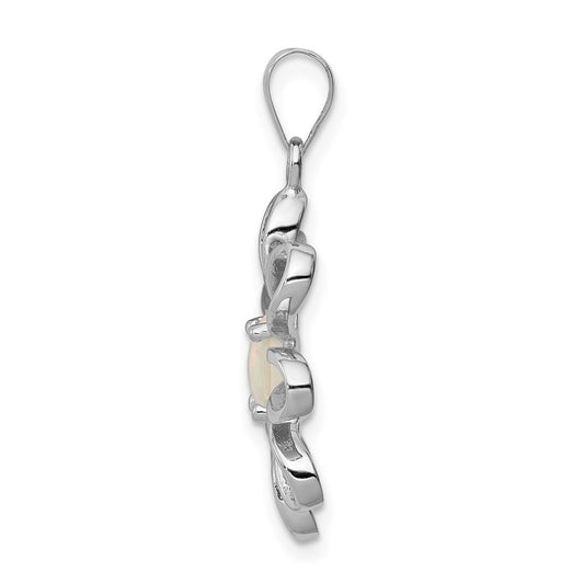 Sterling Silver rhodium Plated Created Opal Daisy Slide QP1192