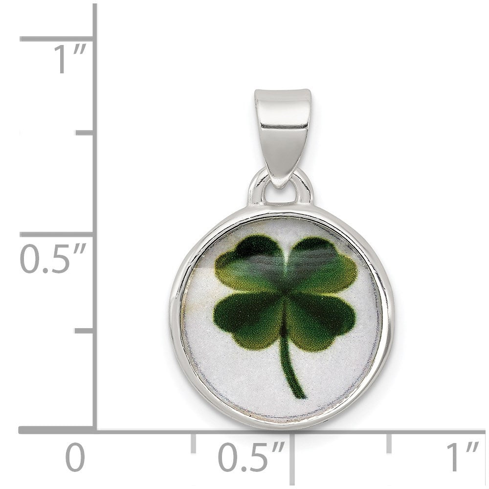 Sterling Silver 4 Leaf Clover Clear Enamel Pendant QP1225