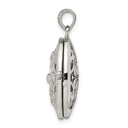 Sterling Silver Rhodium-plated CZ Fancy Filigree Oval 22mm Locket QP1454