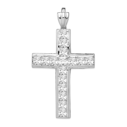 Sterling Silver Rhodium-plated CZ Cross Pendant QP1490