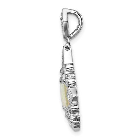 Sterling Silver Rhodium-plated Created Opal and CZ Pendant QP1494