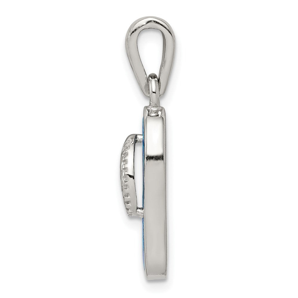 Sterling Silver Rhodium-plated Polished Created Blue Inlay Opal Sandal Pendant QP1887