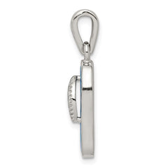 Sterling Silver Rhodium-plated Polished Created Blue Inlay Opal Sandal Pendant QP1887