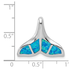 Sterling Silver Rhodium-plated Polished Created Blue Opal Whale Tail Chain Slide QP1888