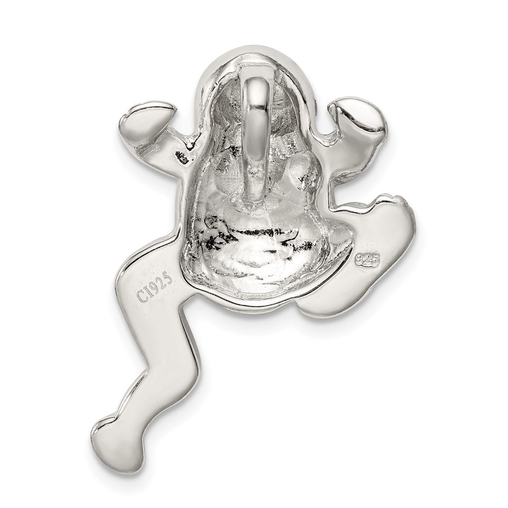 Sterling Silver Rhod-plated Created Blue Opal Inlay Frog Slide Pendant QP1890