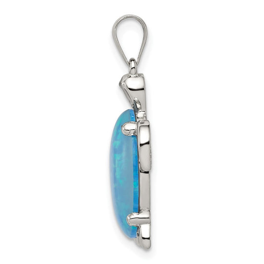 Sterling Silver Rhodium-plated Polished Created Blue Opal Inlay Sea Turtle Pendant QP1891