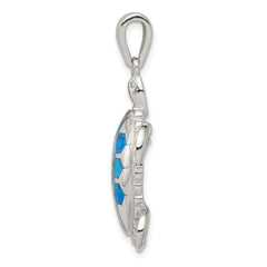 Sterling Silver Rhod-plated Created Blue Opal Inlay/CZ Tortoise Pendant QP1892