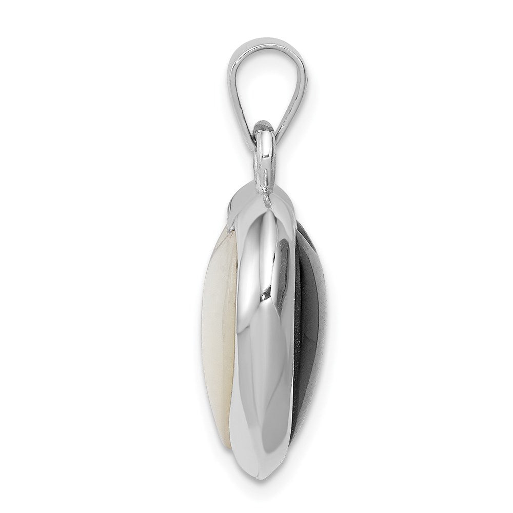 Sterling Silver Rhod-pltd Onyx/Mother of Pearl Reversible Heart Pendant QP194