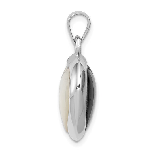 Sterling Silver Rhod-pltd Onyx/Mother of Pearl Reversible Heart Pendant QP194
