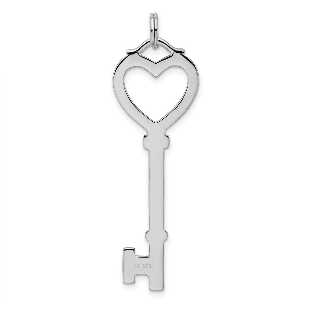 Sterling Silver Rhodium-plated Open Heart Top Large Key Pendant QP2017