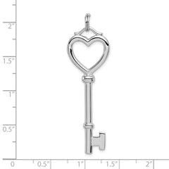 Sterling Silver Rhodium-plated Open Heart Top Large Key Pendant QP2017