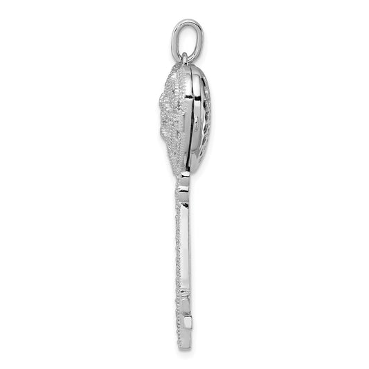 Sterling Silver Rhodium-plated CZ Heart Key Locket QP2034