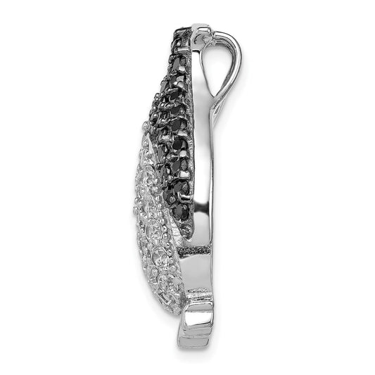 Sterling Silver Rhodium-plated Black & White CZ Penguin Chain Slide QP2106
