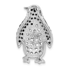 Sterling Silver Rhodium-plated Black & White CZ Penguin Chain Slide QP2106