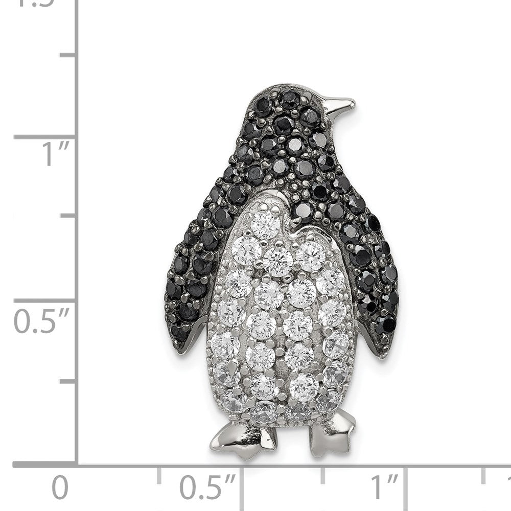Sterling Silver Rhodium-plated Black & White CZ Penguin Chain Slide QP2106