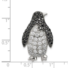 Sterling Silver Rhodium-plated Black & White CZ Penguin Chain Slide QP2106